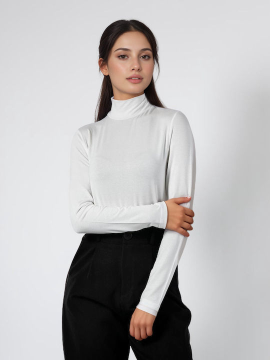 Damen Bluse Rollkragenpullover Ecru