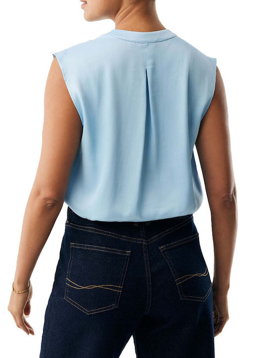 Mexx Women's Satin Sleeveless Top with V-Neck Light Blue