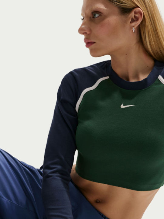 Sportswear Γυναικείο Crop Top Μακρυμάνικο Πράσινο