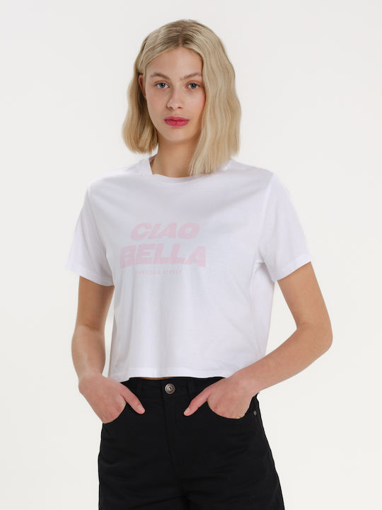Women's Cotton Short Sleeve White Crop Top