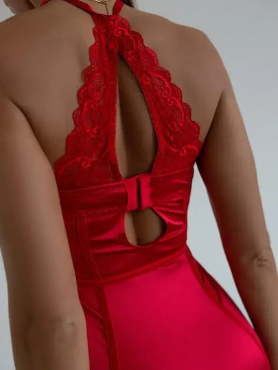 Sexy Intimate Lingerie Push-up Obro Privé Lace Mini Dress Choker Red