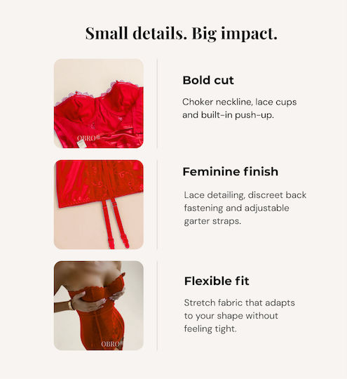 Sexy Intimate Lingerie Push-up Obro Privé Lace Mini Dress Choker Red