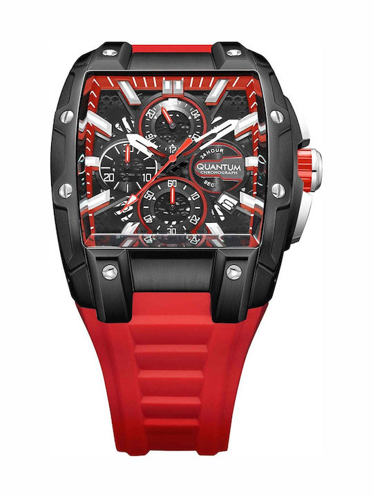 Quantum Hunter Men's Chronograph Battery Watch with Red Rubber Strap