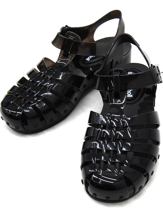 Damen Flache Schwarze Sandalen