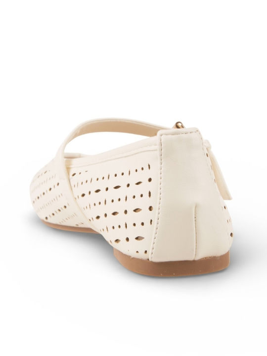 Women's Ballerina Shoes With Strap In Beige Colour