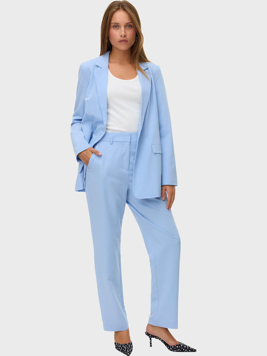 Zelda Women's High Rise Chino Trousers in Straight Leg Little Blue