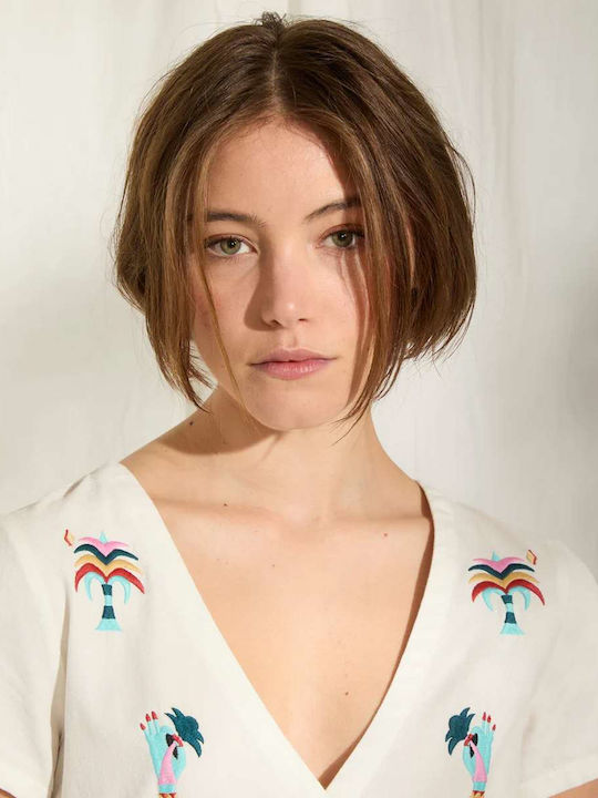 Καλοκαιρινό Mini Σεμιζιέ Φόρεμα Off White White