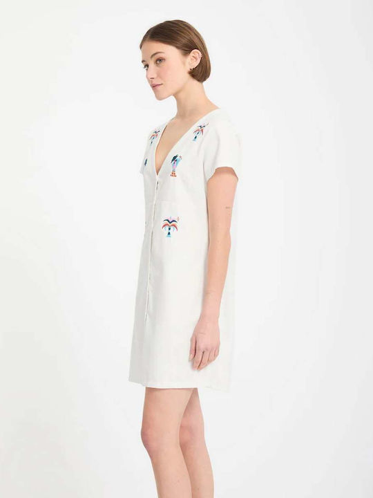 Καλοκαιρινό Mini Σεμιζιέ Φόρεμα Off White White