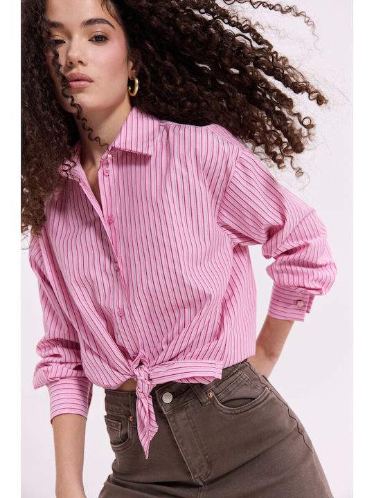 Long Sleeve Women's Shirt Pink Striped 26600-ROZ