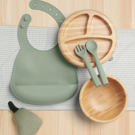 Mamas & Papas Σετ Φαγητού από Bamboo με Αντιολισθητική Βάση Πράσινο 5τμχ