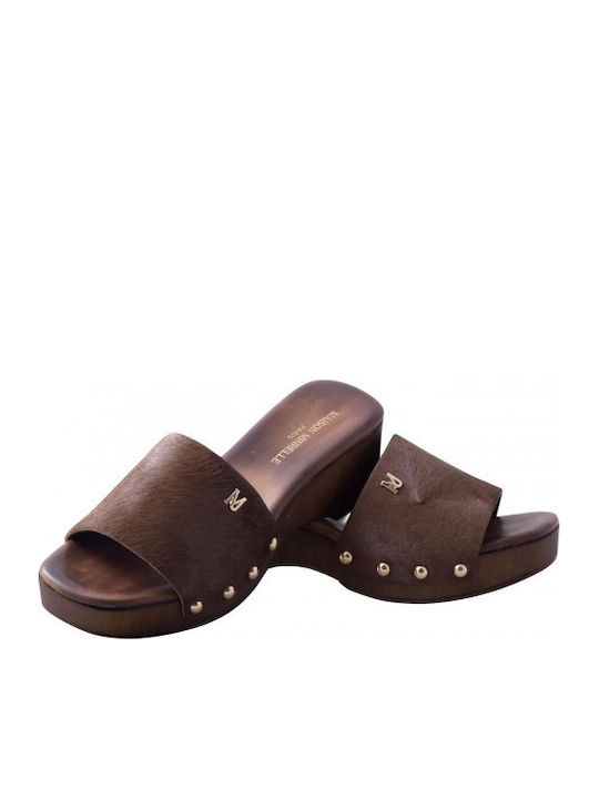 Leather Mules With Heel In Brown Colour 13033004 Brown