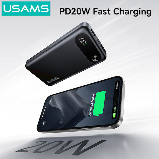 Usams CD249 Power Bank 10000mAh 20W με 2 Θύρες USB-A και Θύρα USB-C Λευκό