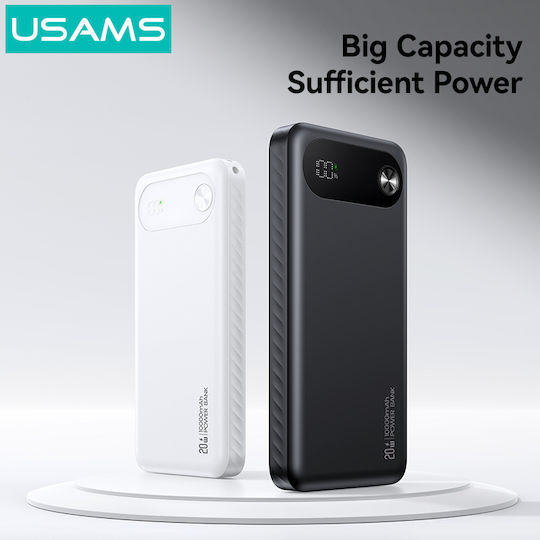 Usams CD249 Power Bank 10000mAh 20W με 2 Θύρες USB-A και Θύρα USB-C Λευκό