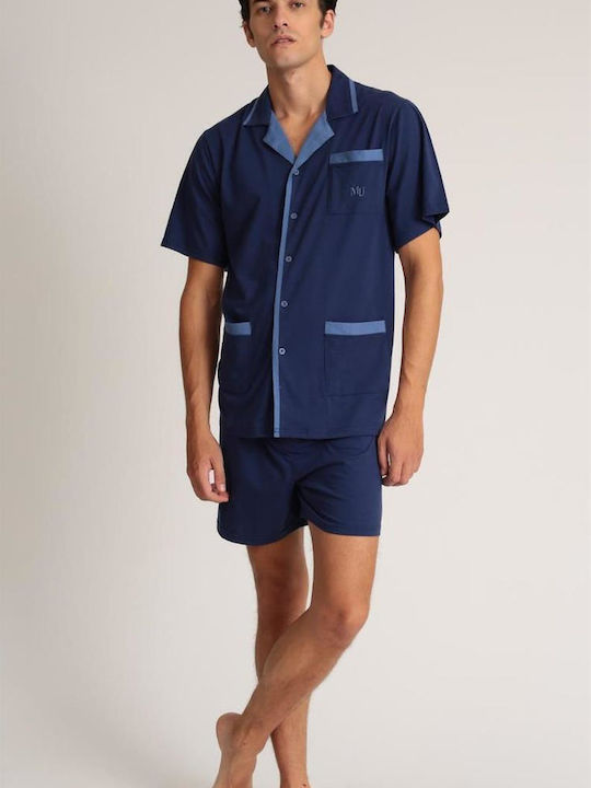 Uomo Sommer Herrenpyjama Blau
