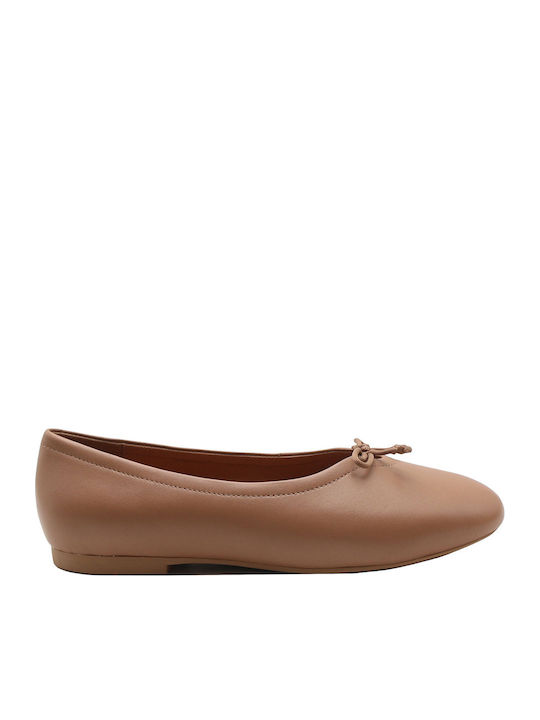 Leather Women's Ballerina Shoes in Beige Colour