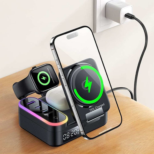 Yesido Charging Base with USB-A Port and 2 USB-C Ports and USB-C Cable 65W in Black Color (DS38)