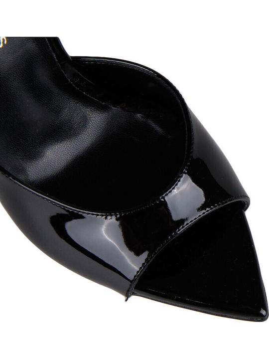 Mules In Patent Leather With High Heel In Black Colour