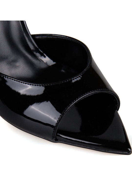 Mules In Patent Leather With High Heel In Black Colour