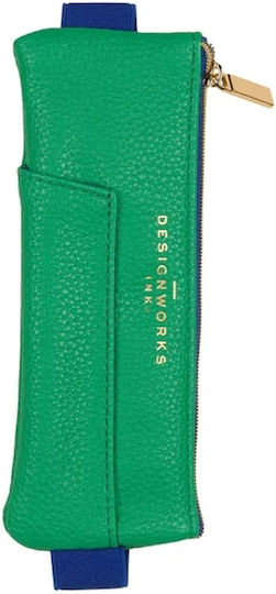Vegan Leather Pen & Pencil Case Bright Green & Navy Designworks Ink