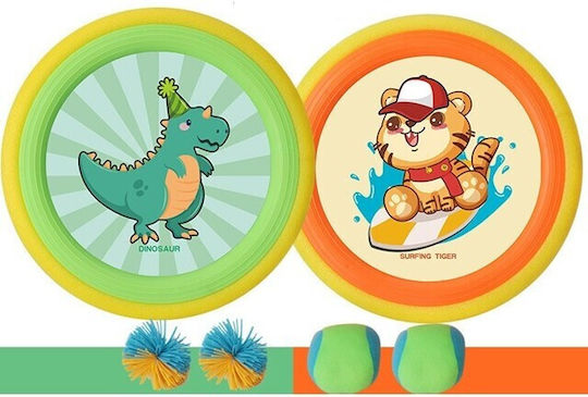 Set Frisbee Interactiv Flippy Copii 2 Palete Elastice Diametru 30 Cm 4 Bile Vârste 3+ Design Desen Animat Multicolor