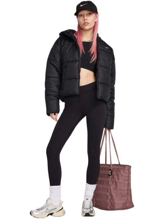 Sportswear Classic Kurzes Damen Puffer Jacke Wasserdicht Für Winter Schwarz