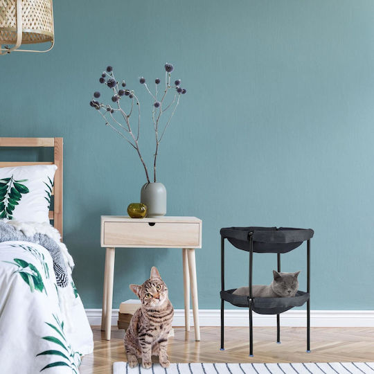 Κρεβάτι Γάτας Υπερυψωμένο Relaxdays Cat Hammock Bed 2 Tiers Μαλακή Αιώρα 2 Επιπέδων Grey Black 10050959