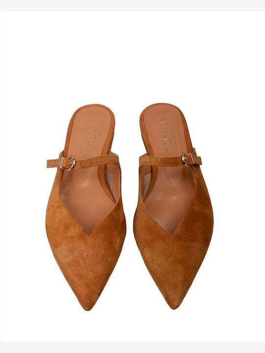 Flat Suede Mules In Brown Colour