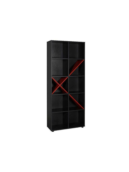 Bookcase Anthracite / Red 75x30x188cm