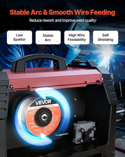 Mig Flux Core Welding Wire Vevor E71t-11 0.8mm 0.9kg Welding Wire For Mild Steel Gasless Low Spatter Arc Welding All Positions Self-Shielded Outdoor Use