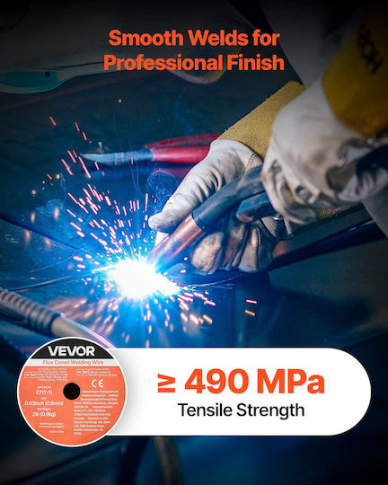 Mig Flux Core Welding Wire Vevor E71t-11 0.8mm 0.9kg Welding Wire For Mild Steel Gasless Low Spatter Arc Welding All Positions Self-Shielded Outdoor Use