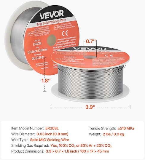 Компактна Заваръчна Тел Mig Vevor Er308l 0,8mm 0,9kg Заваръчна Тел От Неръждаема Стомана Ниско Пръскане Високо Захранване Газова Заварка За Всички Позиции