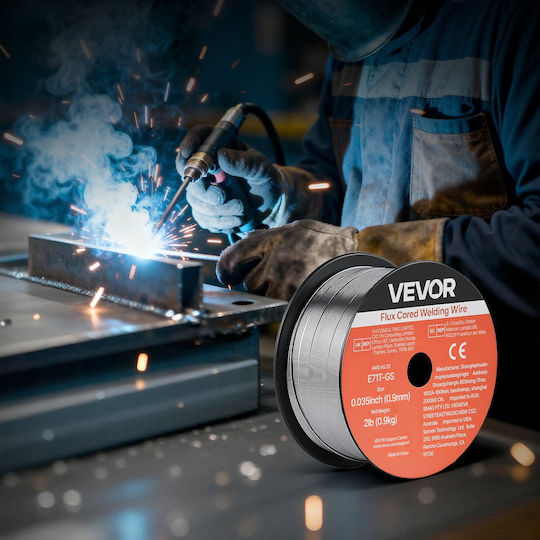 Заваръчна Тел Mig Flux Core Vevor E71t-gs 0,9mm 0,9kg Газ Без Газ За Заваряване На Мек Въглероден Стомана Ниско Пръскане Дъгова Заварка Всички Позиции Самозащитен Външна Употреба Опаковка 3 Рола