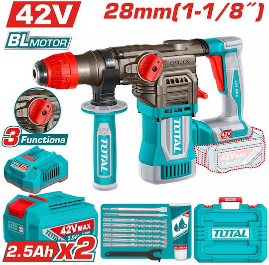 Total Κρουστικό Σκαπτικό Πιστολέτο Μπαταρίας Brushless 42V 2x2.5Ah με Υποδοχή SDS Plus TRHLI422882E
