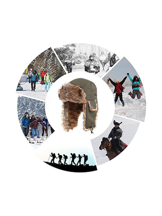 Winter Fur Hat with Ear Flaps Special Clip Closure Black