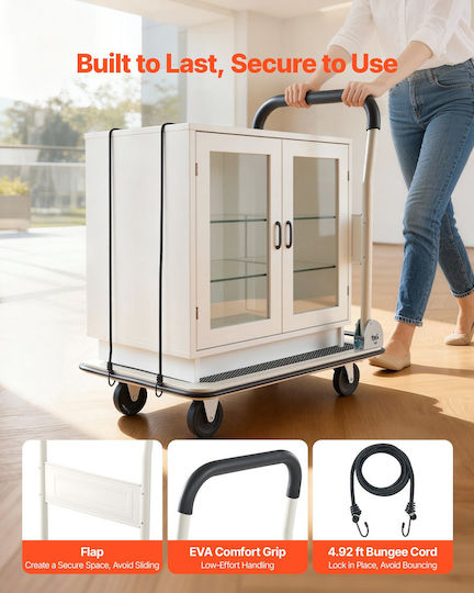 Vevor Collapsible Transport Trolley Capacity 149.69 Kg Truck Platform Swivel Wheels Transport Trolley Flat Platform Space Saving Push Handle Easy Storage 735 X 480 X 825 Mm