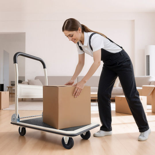 Vevor Collapsible Transport Trolley Capacity 149.69 Kg Truck Platform Swivel Wheels Transport Trolley Flat Platform Space Saving Push Handle Easy Storage 735 X 480 X 825 Mm