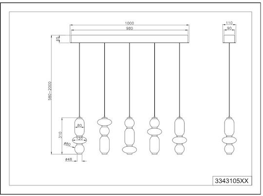 Trio Lighting Κρεμαστό Φωτιστικό Πολύχρωμο Ράγα 100x12x200εκ.