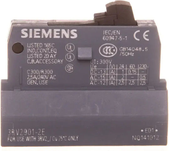 Siemens Auxiliary Contact 1z 1r Front Mount Motor Circuit Breaker S00/0 3rv2901-2e