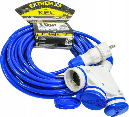 Extension Cord Cable 3 Sockets with Length 10m Cross Section 3 x 1.5mm² and Grounded Waterproof