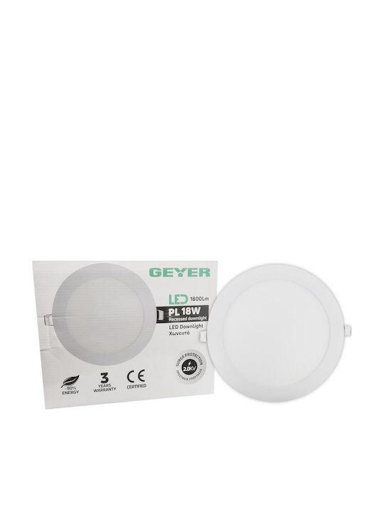 Geyer Χωνευτό LED Panel 18W με Ψυχρό Λευκό Φως 6500K