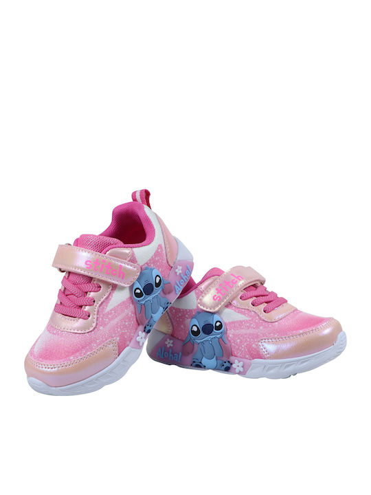 Stitch Kids Sneakers with Hoop & Loop Closure & Lights Pink