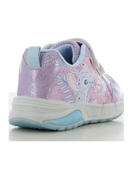 Παιδικά Sneakers Ανατομικά με Σκρατς & Φωτάκια Λιλά