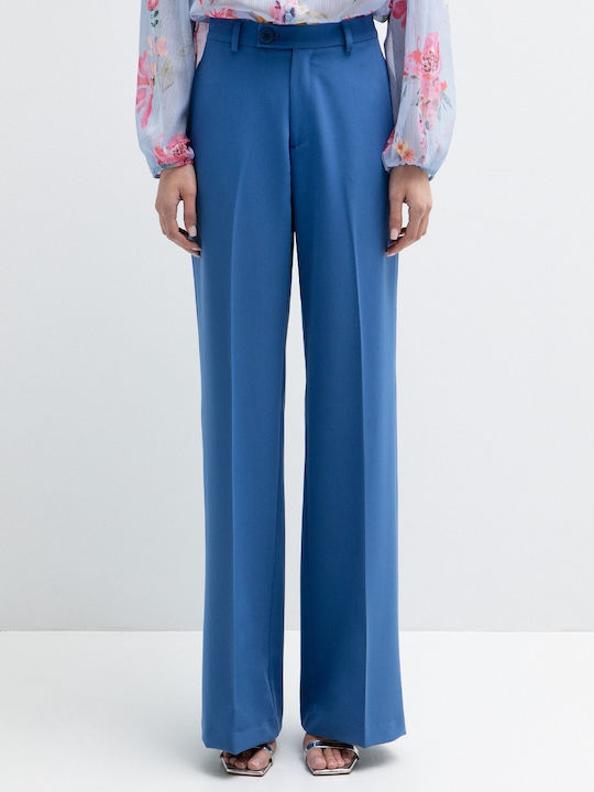 Women's Fabric Trousers Straight Line Blue