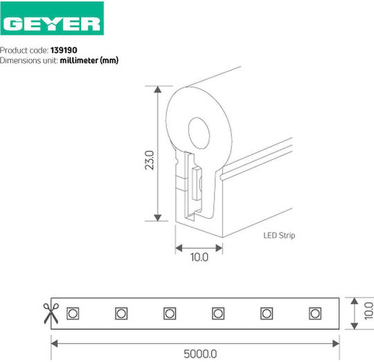 Geyer Αδιάβροχη Ταινία LED 24V Φυσικό Λευκό Φως 5m Neon Flex