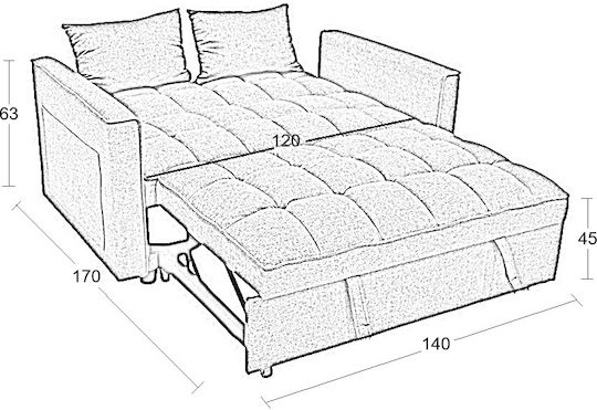Wind Two-Seater Sofa Bed Grey 140x85x82cm