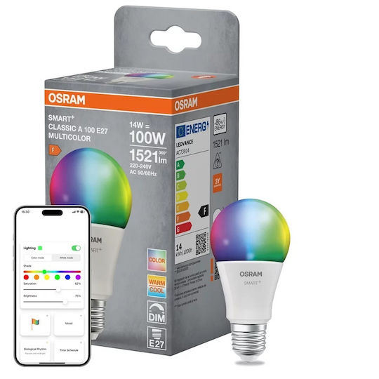 Ledvance Smart Lampe LED 14W für Fassung E27 und Form A75 RGBW 1521lm Dimmbar