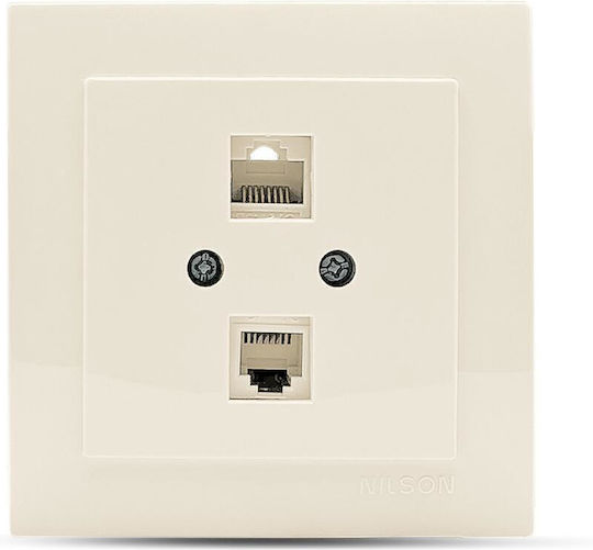 Geyer Διπλή Πρίζα Δικτύου και Τηλεφώνου RJ45/RJ11 με Πλαίσιο Τύπου Cat5 σε Μπεζ Χρώμα 24121048