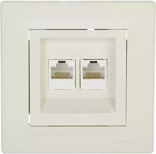Schneider Electric Διπλή Πρίζα Δικτύου RJ45 σε Μπεζ Χρώμα EPH4400123