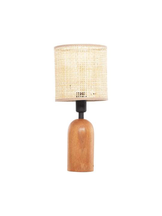 Freebox Holz Tischlampe mit Beige Schirm und Basis