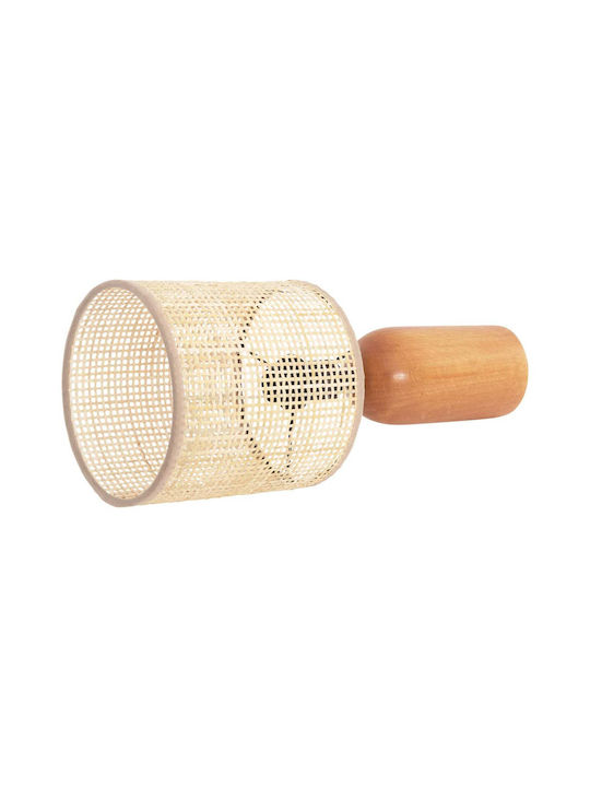 Freebox Holz Tischlampe mit Beige Schirm und Basis